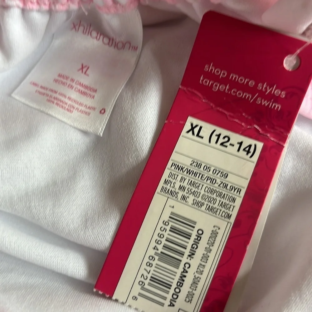 Juniors Shirred Side-Tie Hi Leg Scoop Bikini Bottom Xhilaration NWT Pink Dot - Picture 6 of 7